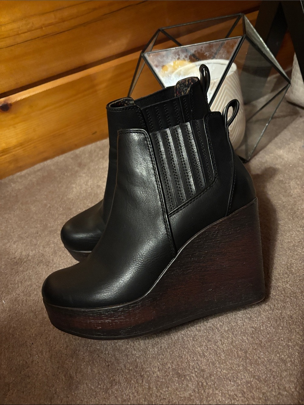 boc Black Platform Wedge Ankle Booties